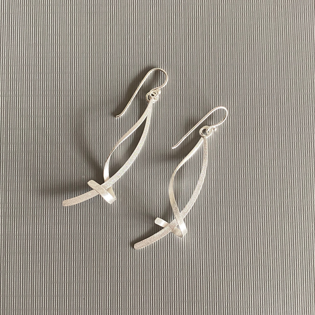 Silver Curve Drop Earrings