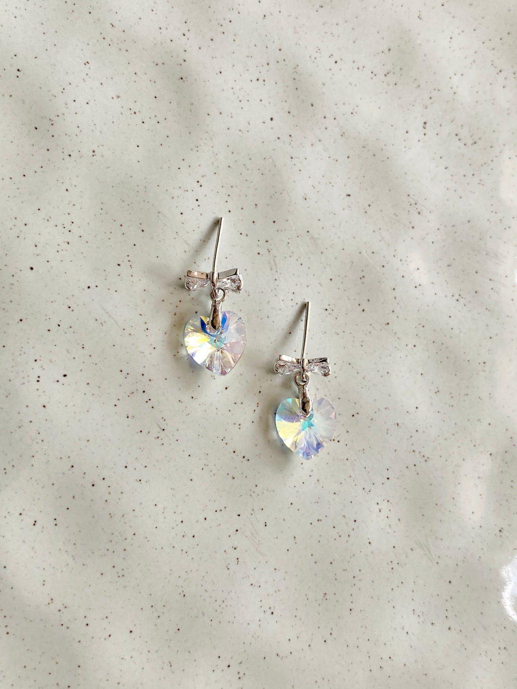 Swarovski Heart Drop Earrings with Bow Stud (3 colours)