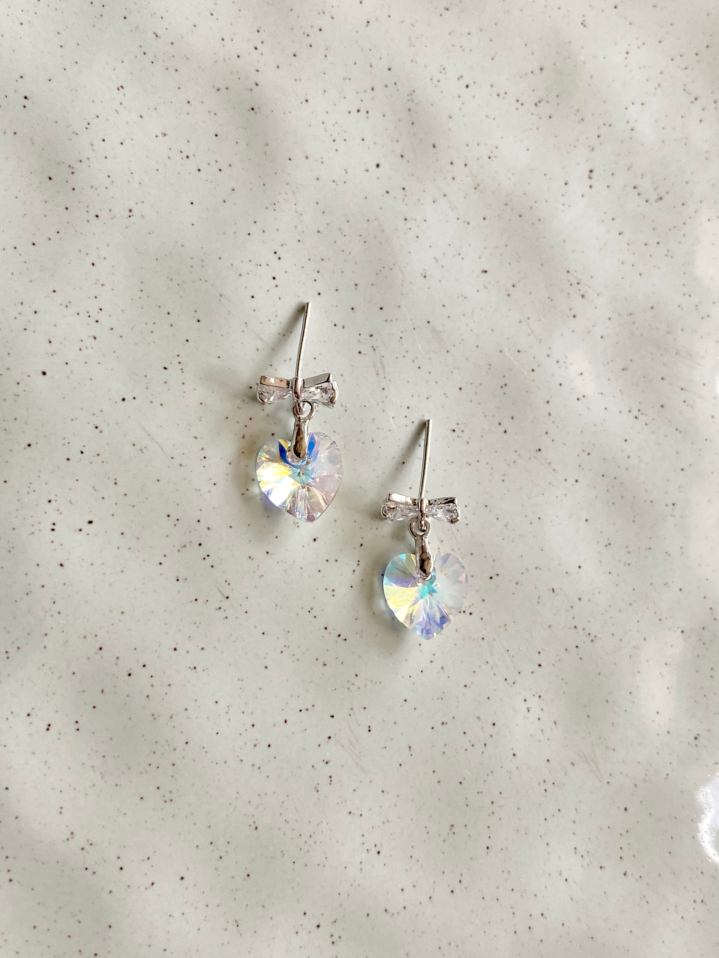 Swarovski Heart Drop Earrings with Bow Stud (3 colours)