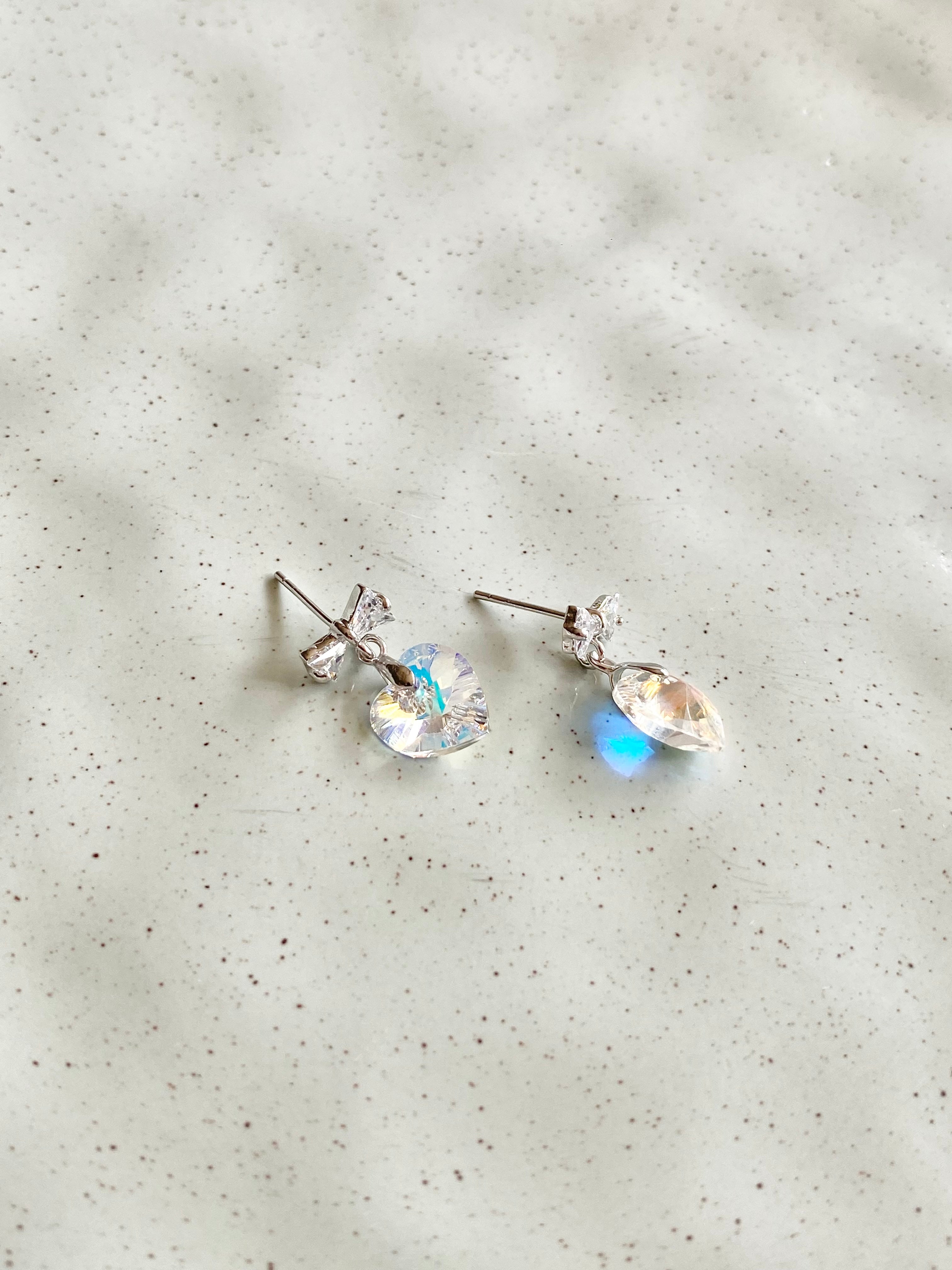 Swarovski Heart Drop Earrings with Bow Stud (3 colours)