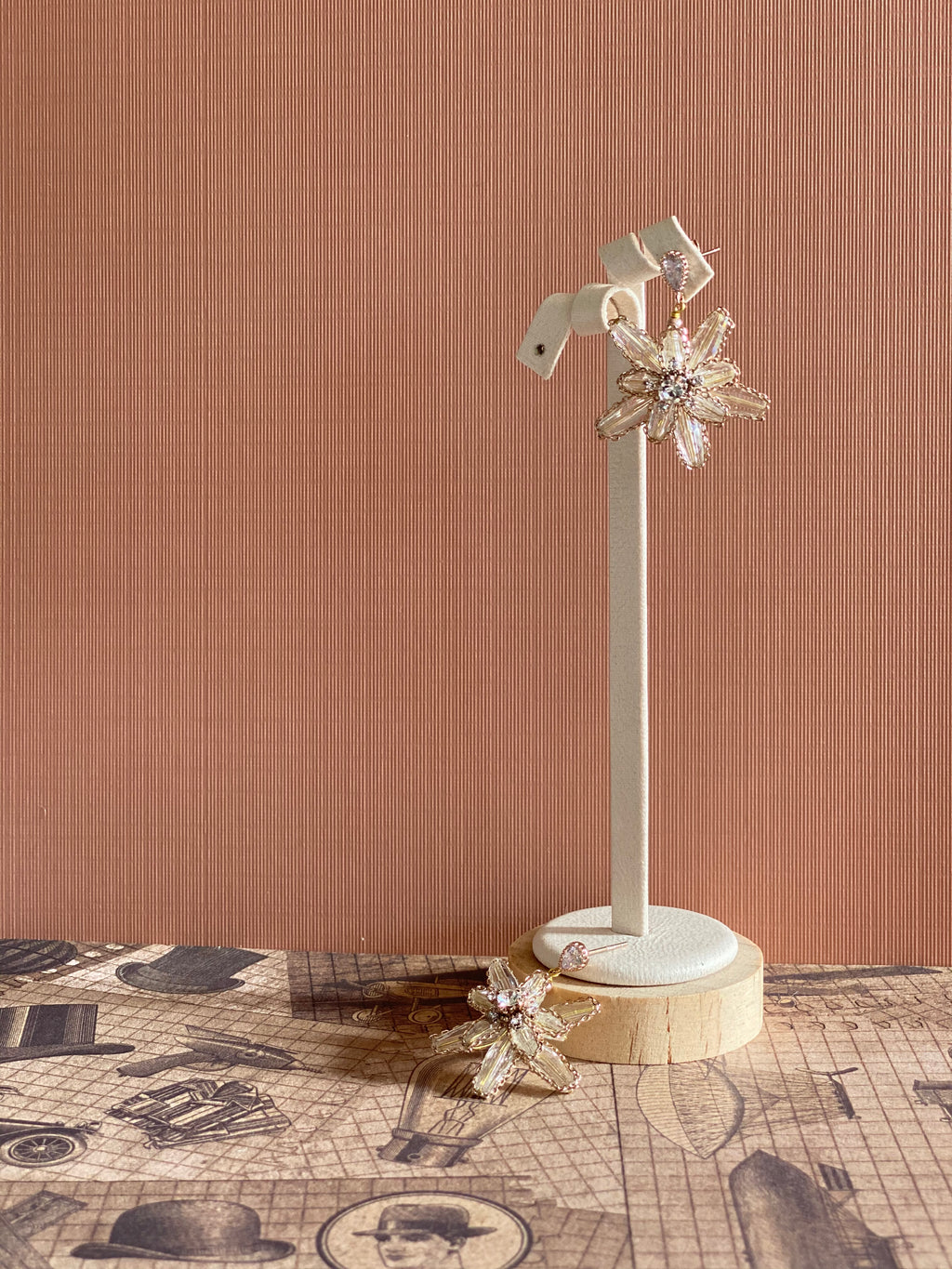 Floral Crystal Stud Drop Earrings - Champagne