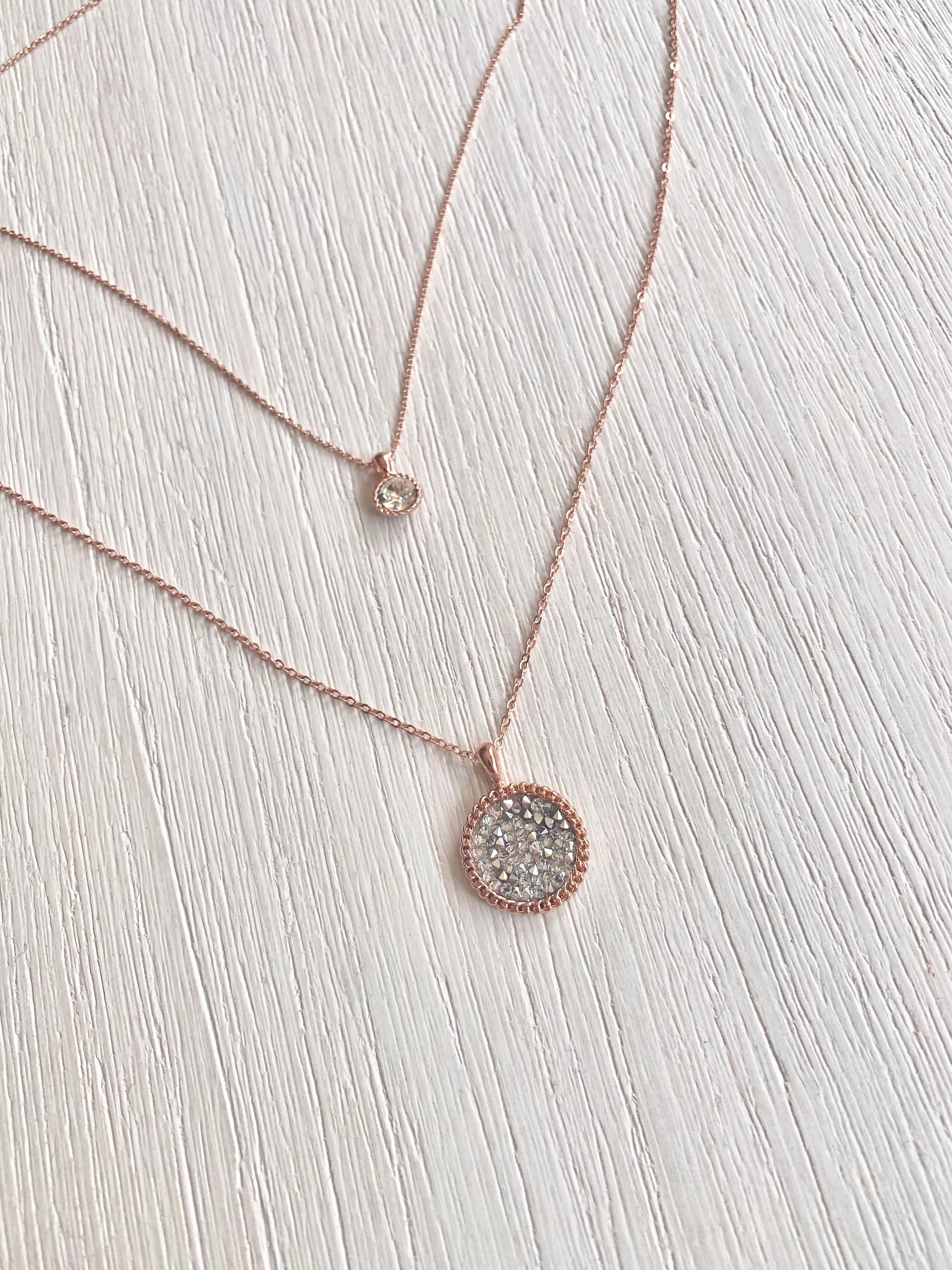 Swarovski Layered Round Pendant Necklace Set (3 colours)