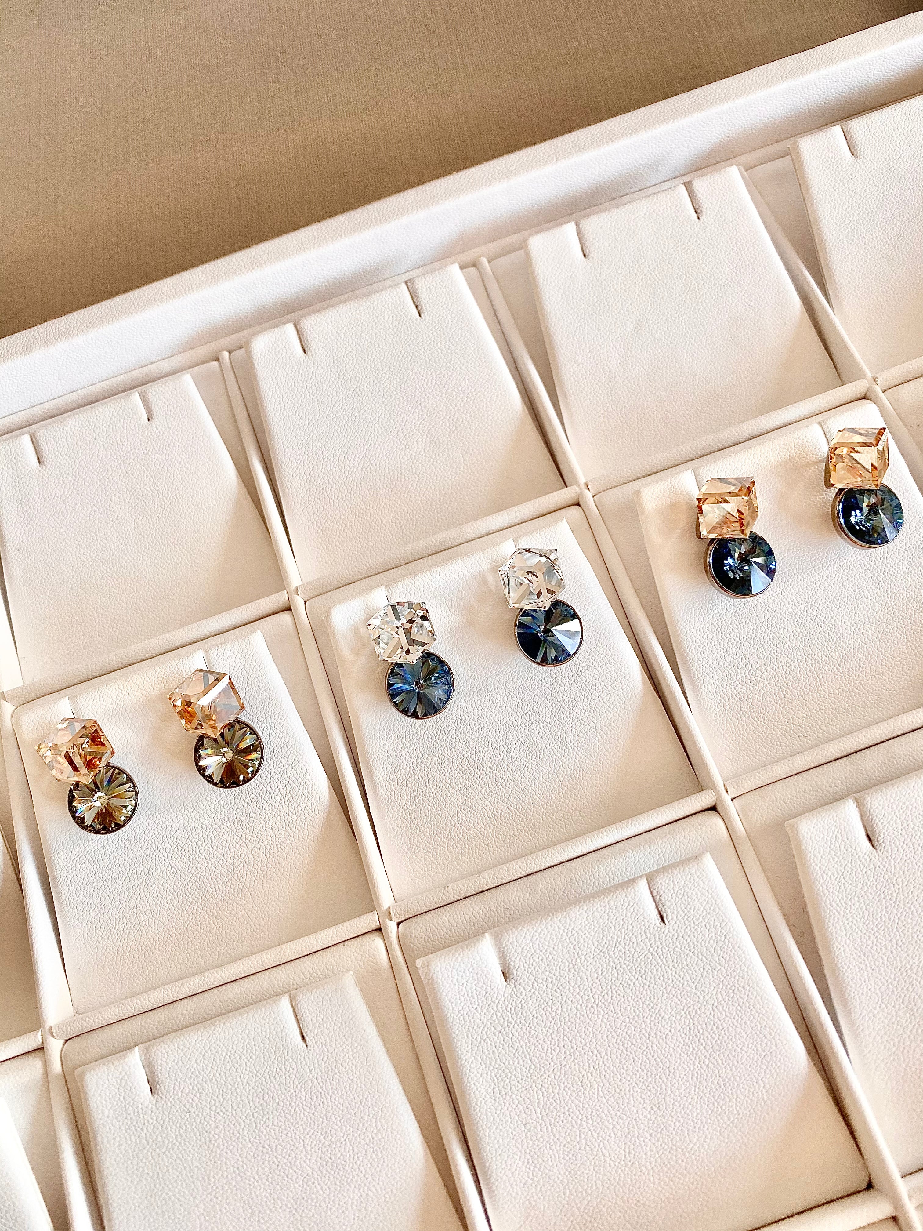 Swarovski Cube & Round Drop Earrings