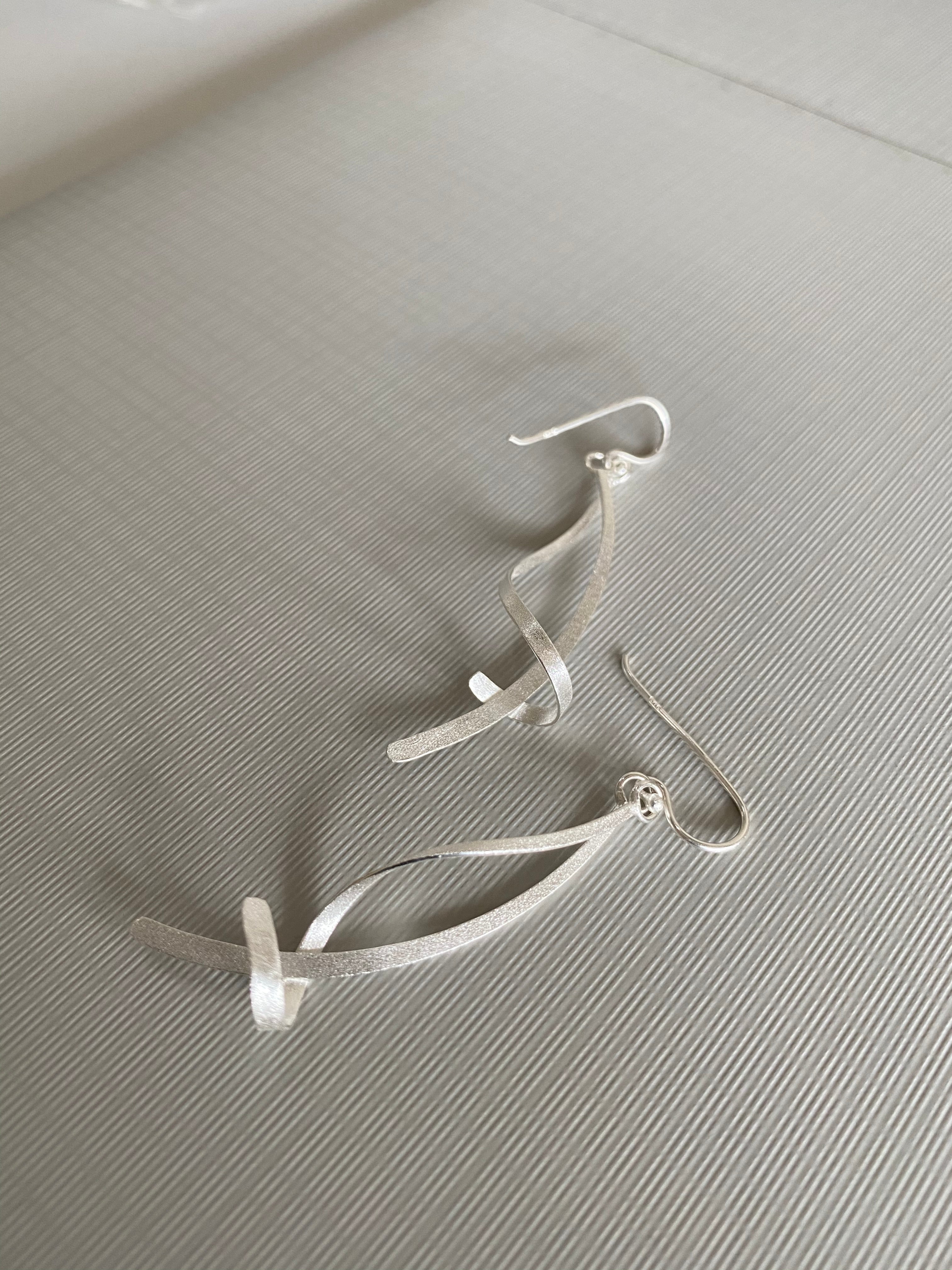 Silver Curve Drop Earrings