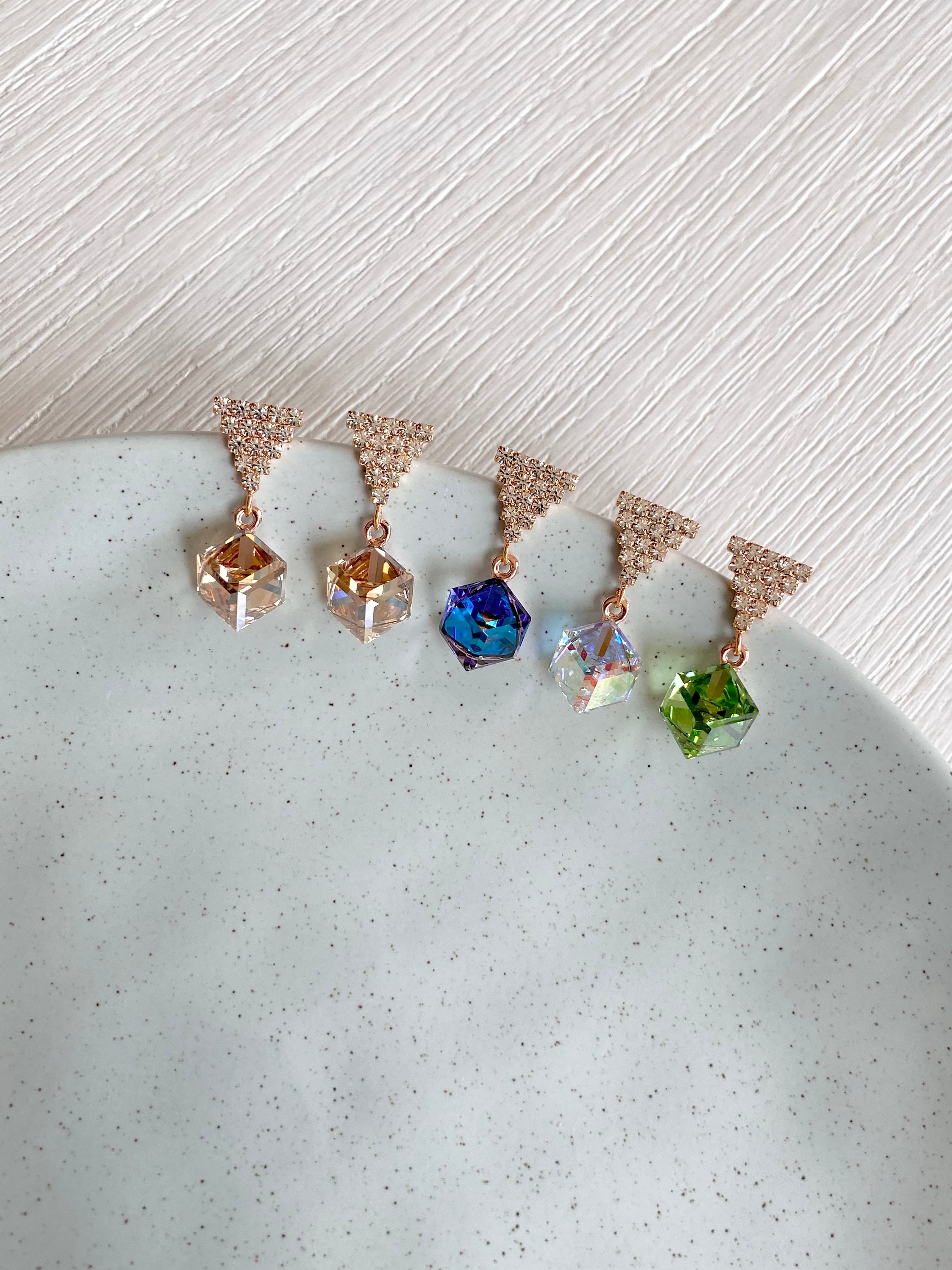 Swarovski Triangle Sparkle Cube Drop Earrings (4 colours)